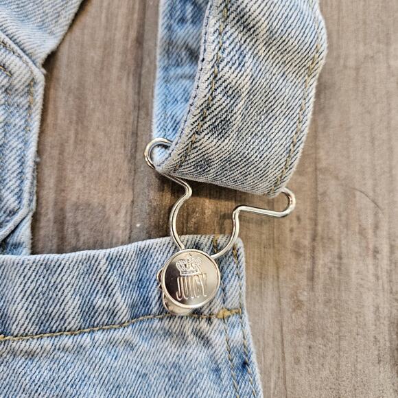 Juicy Couture Wide Leg Denim Overalls Womens 3X Light Wash Raw Hem Logo Retro - Picture 8 of 14